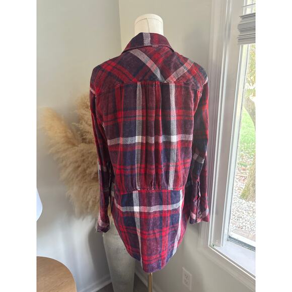 Free People Easy Street Red Plaid Peplum Button Down Top Womens XS Fall Flannel - Picture 7 of 9